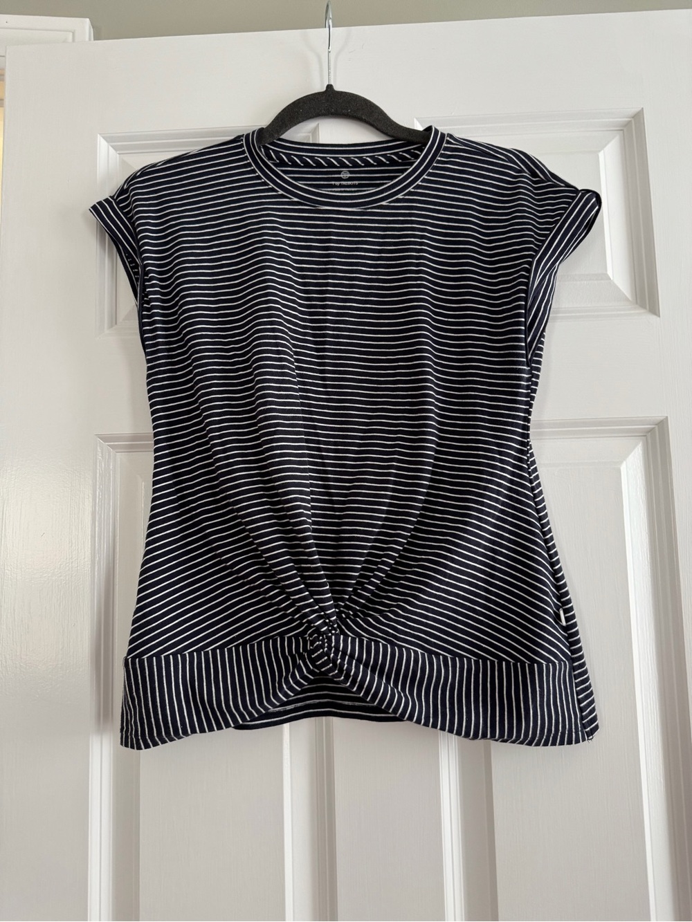 Talbots Navy & White Striped Twist-Front Short Sleeve Tee